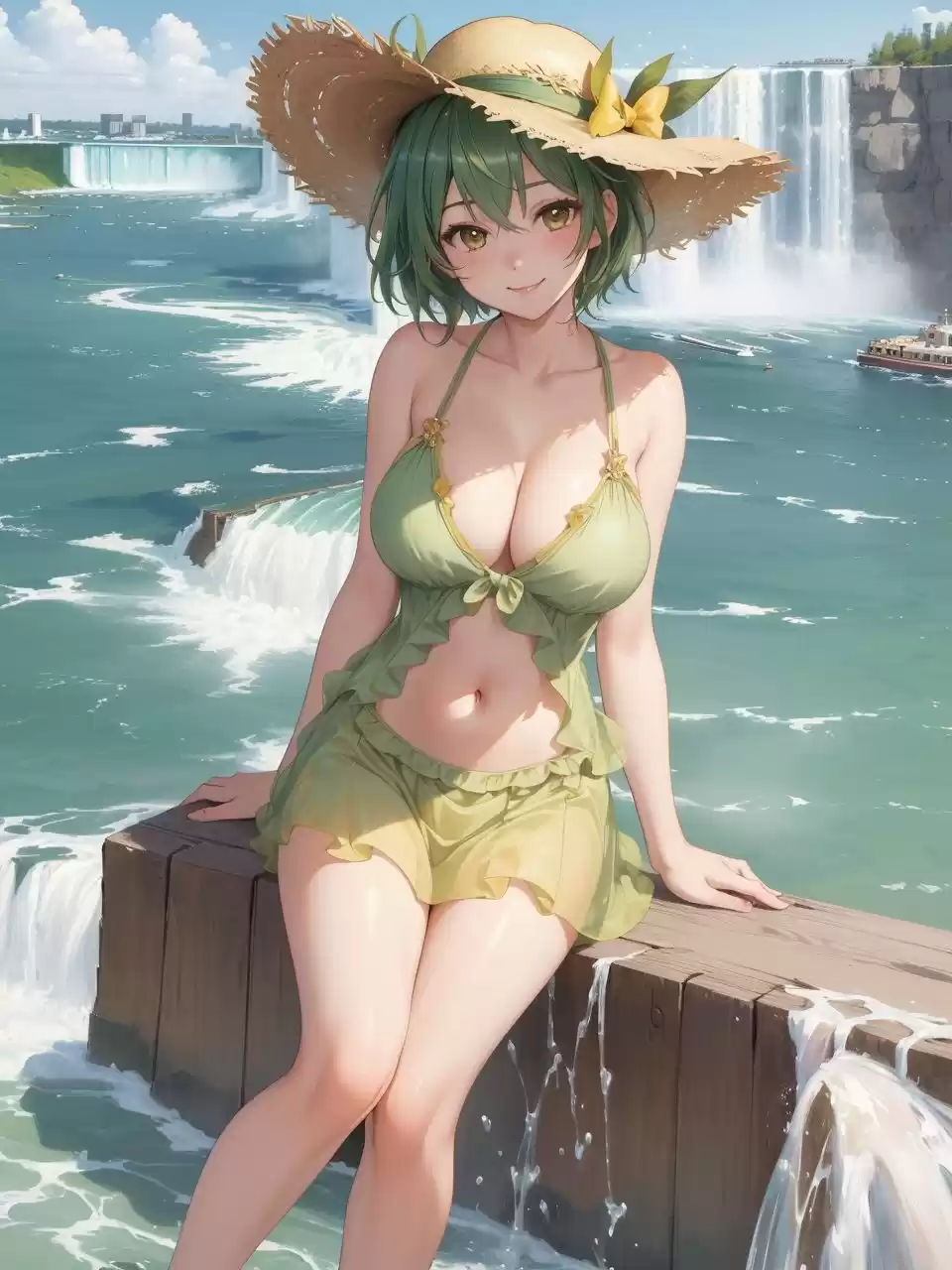 滝の風景にたたずむ美少女たち〜AIイラスト集〜