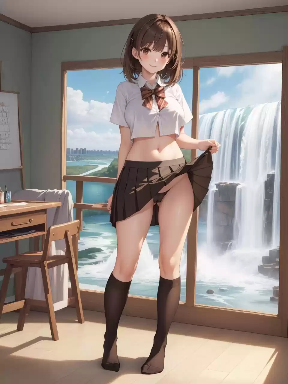 滝の風景にたたずむ美少女たち〜AIイラスト集〜
