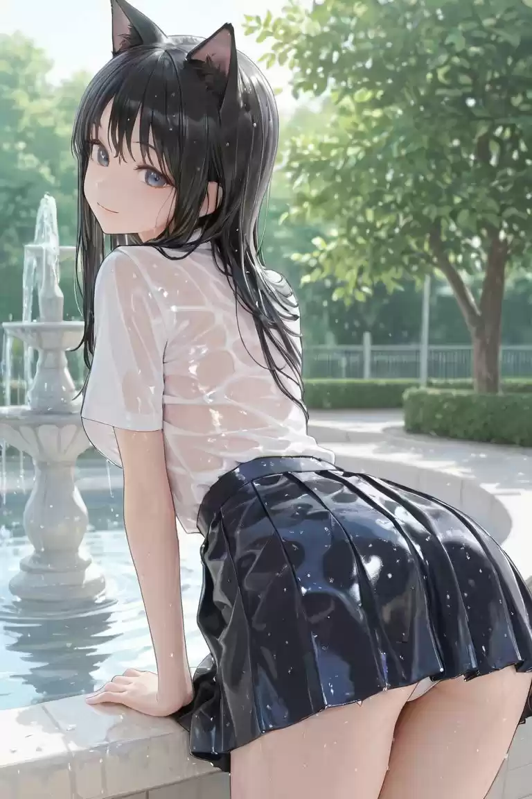 猫耳JKと噴水で