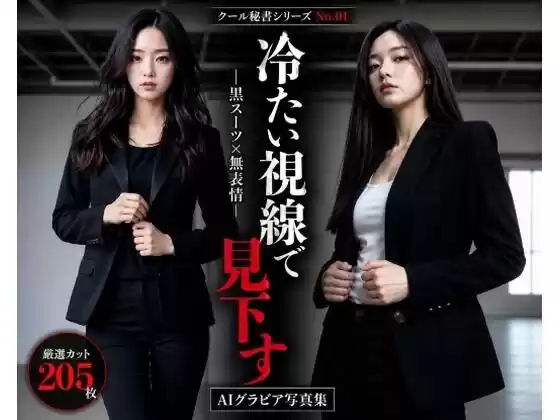 クール秘書シリーズ1  冷たい視線で見下す美人秘書  黒スーツ×無表情で立つ姿が刺さる205枚【AIグラビア写真集】