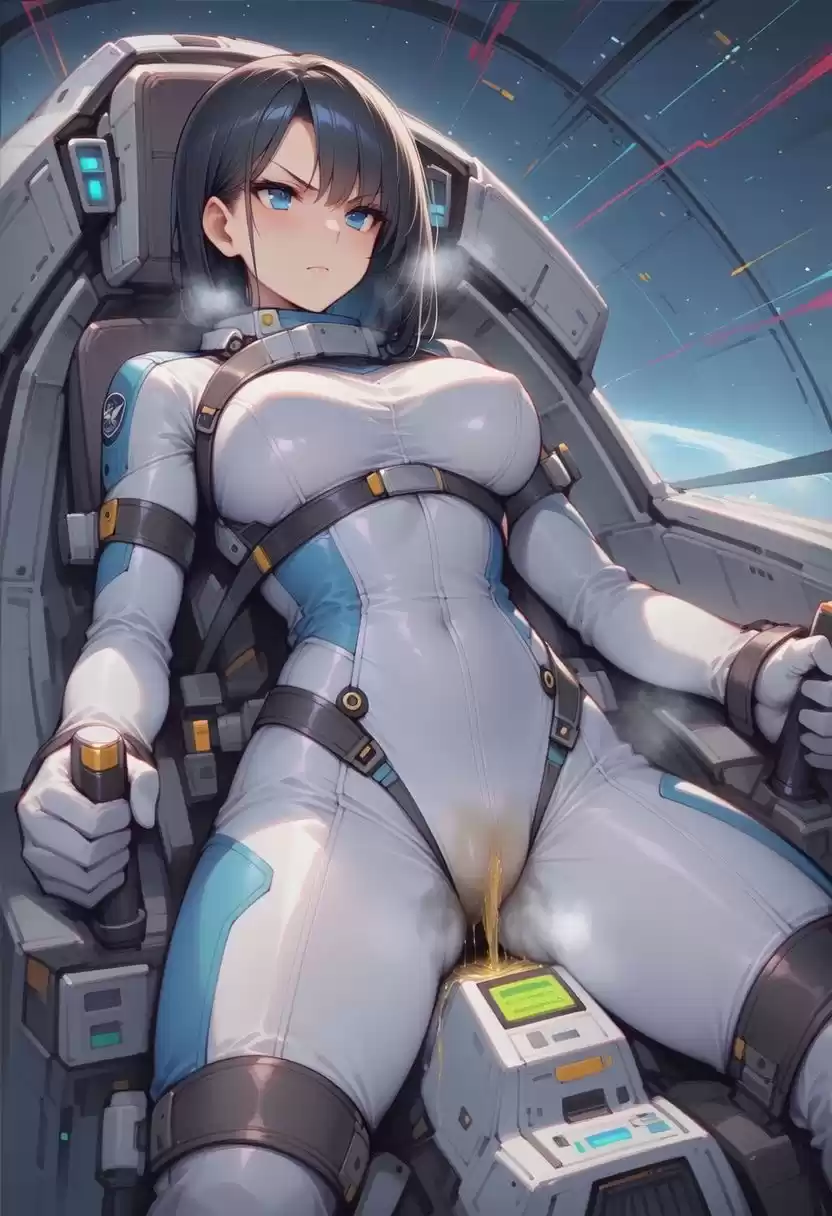 真剣な表情で失禁する女エースパイロット
