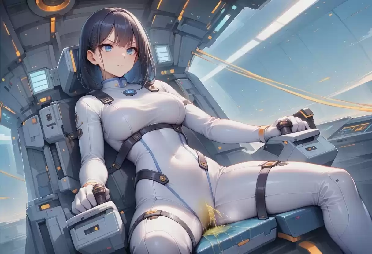 真剣な表情で失禁する女エースパイロット