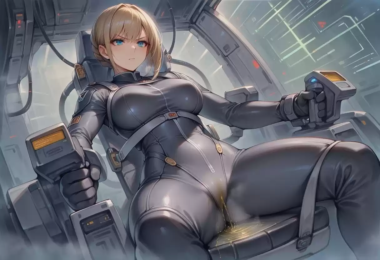 真剣な表情で失禁する女エースパイロット